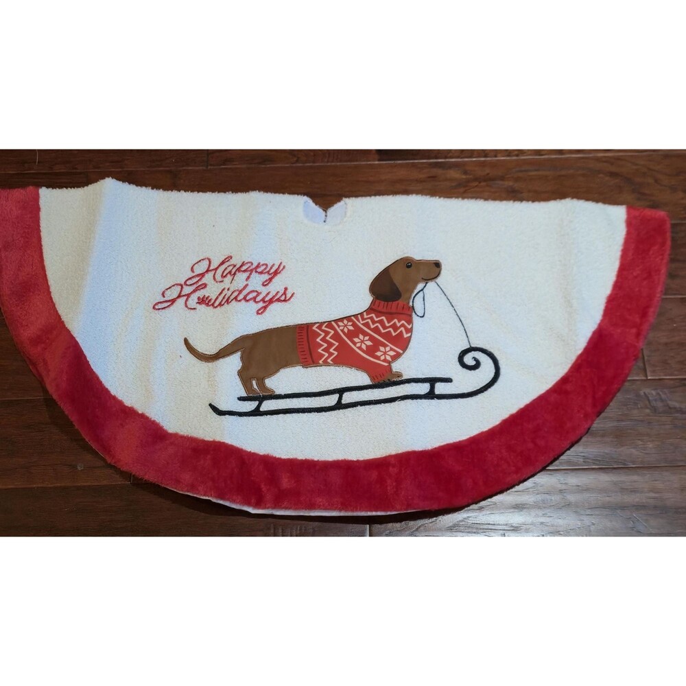 Dachshund Red Sweater Sled Christmas Tree Skirt NWT - Picture 6 of 9